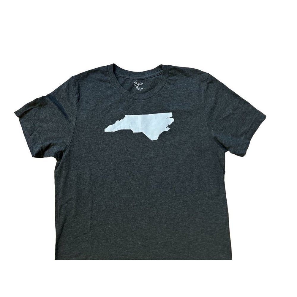 Women' Small North Carolina Map Tee T-Shirt Gray Cotton Short Sleeve